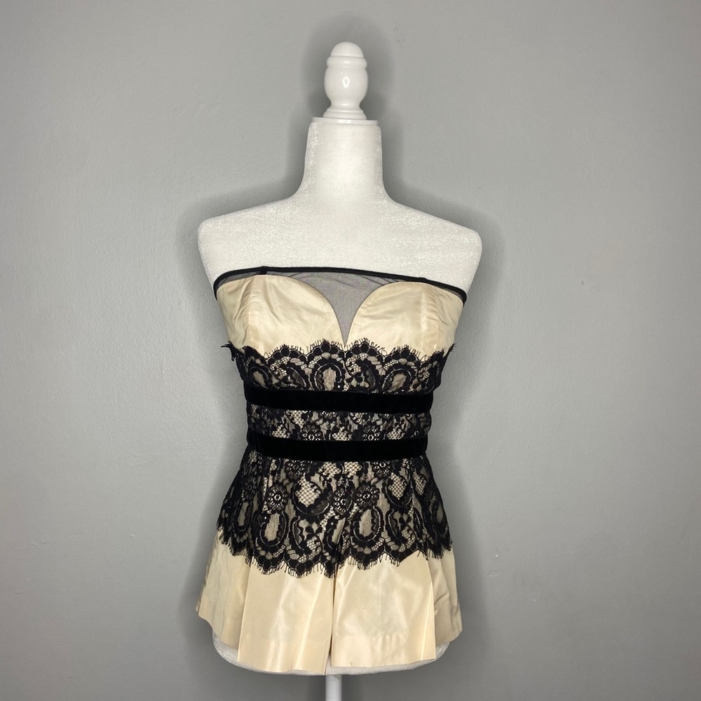 Vintage Tracy Reese Silk Taffeta Lace Velvet Corset Laundrie Top M